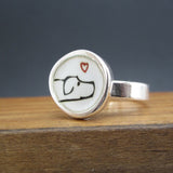 Sterling Silver and Enamel Round Pointer Dog Ring