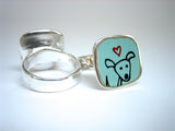 Sterling Silver and Enamel Happy Dog Ring