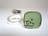 Sterling Silver and Enamel Square Pointer Dog Ring