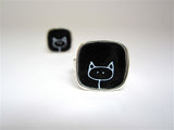 Sterling Silver and Enamel Square Stick Kitty Ring