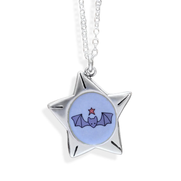 Sterling Silver Bat Necklace in a Star Shape - Free Spirited Charm Pendant