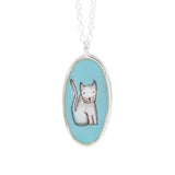 Sterling Silver Reversible Cat Charm Necklace - Unique Cat Person Gift on Adjustable Chain