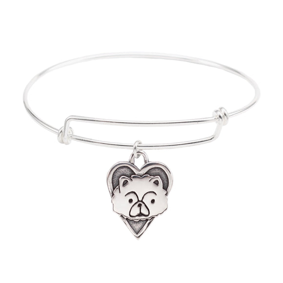 Sterling Silver Chow Chow Bracelet - Adjustable Bangle with Chow, Samoyed Charm