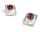 Carnelian Post Earrings - Orange Gemstone Sterling Silver Post Earrings
