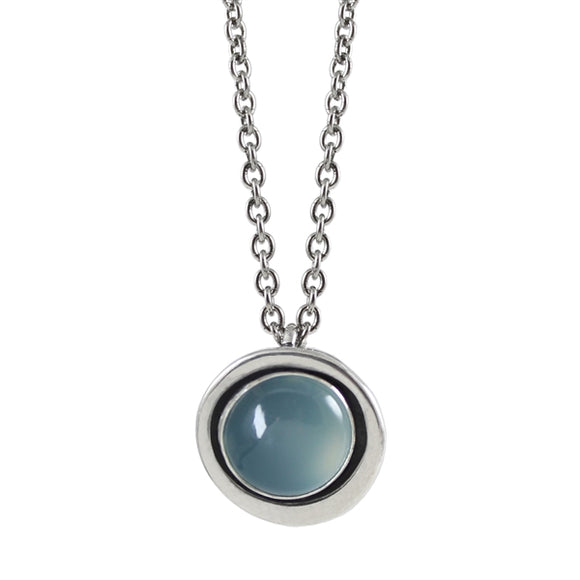 Modern Chalcedony Pendant - Organic Round Blue Gemstone Necklace
