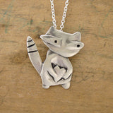 Sterling Silver Raccoon Charm Necklace on Adjustable Sterling Chain