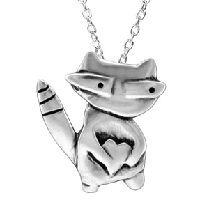 Sterling Silver Raccoon Charm Necklace on Adjustable Sterling Chain