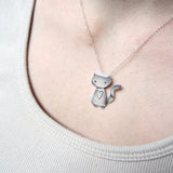 Sterling Silver Love Cat Charm Necklace on Adjustable sterling Chain