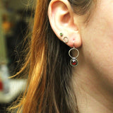 Modern Garnet Circle Earrings - Rose Cut Garnet and Sterling Silver Dangle Earrings