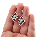 Modern Opal Earrings on Lever Back Ear Wires - Sterling Silver and Opal Diamond Shaped Earrings