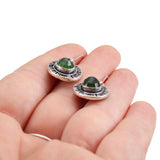Starburst Earrings with Green Serpentine - Sterling Silver and Rose Cut Serpentine Earrings on Lever Back Ear Wires