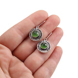 Starburst Earrings with Green Serpentine - Sterling Silver and Rose Cut Serpentine Earrings on Lever Back Ear Wires