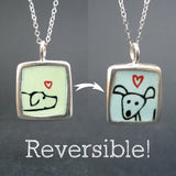 Reversible Sterling Silver and Enamel Happy Dog and Pointer Necklace