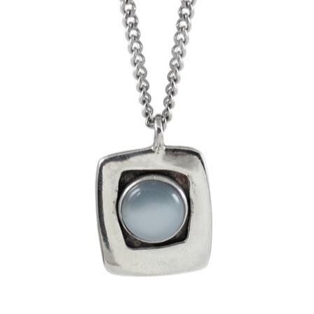 Modern Square Moonstone Pendant in Sterling Silver Frame - Moonstone Jewelry for Men and Women