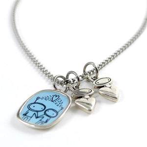 My Little Family Talisman Necklace - Sweet Alien Family Jewelry - Sterling Silver and Enamel Multiple Charm Necklace