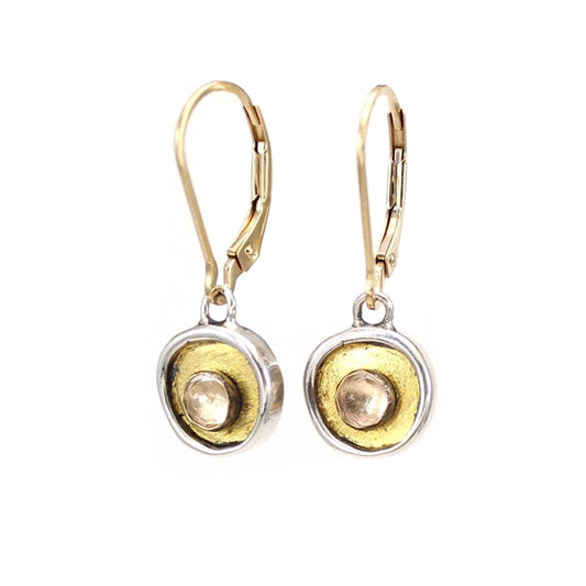 Tiny Round Brilliant White Topaz, 24K Gold and Sterling Silver Earrings