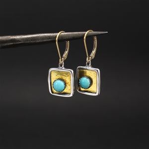 Modern Turquoise, 24K Gold and Sterling Silver Earrings