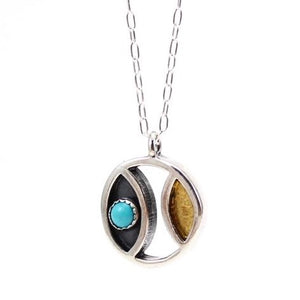 Mid-Century Modern Style Turquoise, 24K Gold and Sterling Silver Necklace
