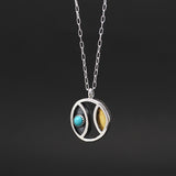 Mid-Century Modern Style Turquoise, 24K Gold and Sterling Silver Necklace