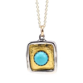 Modern Turquoise, 24K Gold and Sterling Silver Necklace