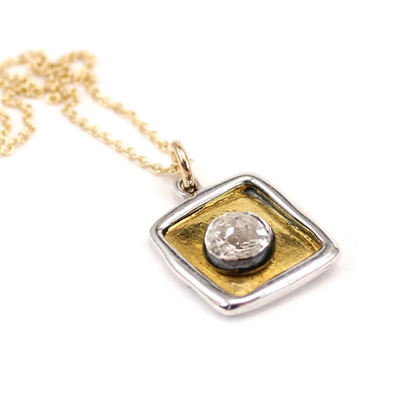 Brilliant White Topaz, 24K Gold and Sterling Silver Necklace